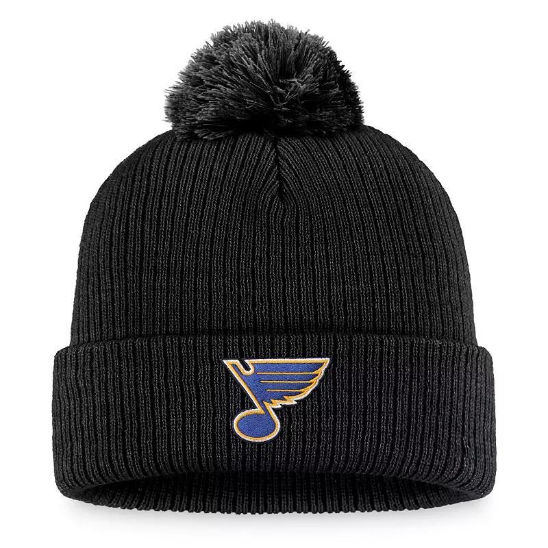 Men's Fanatics Branded Black Boston Bruins Core Primary Logo Cuffed Knit Hat with Pom Product Image