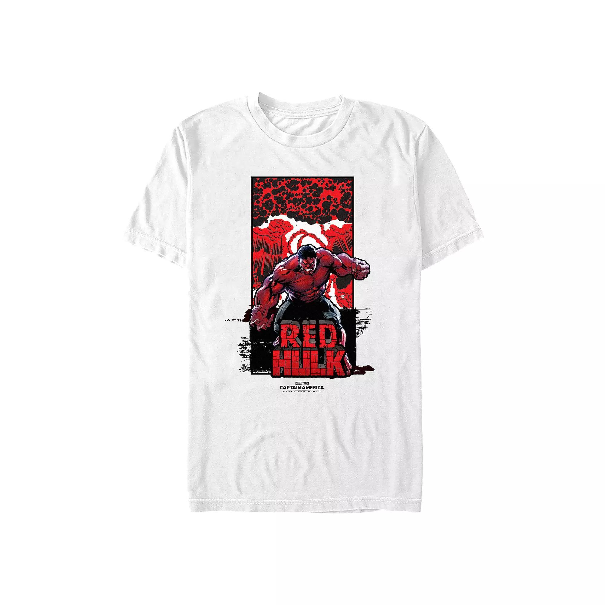 Men's Marvel Captain America Brave New World Red Hulk Explosion Poster Graphic Tee, Size: Large, White Product Image