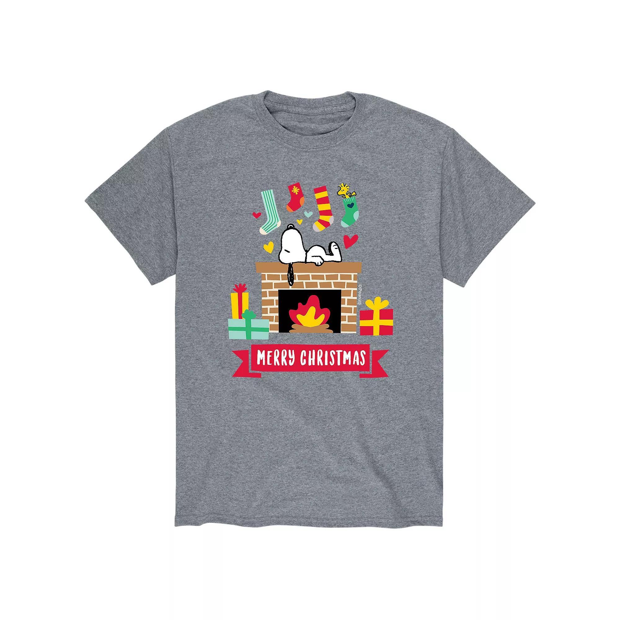 Mens Peanuts Merry Christmas Tee Athletic Grey Product Image