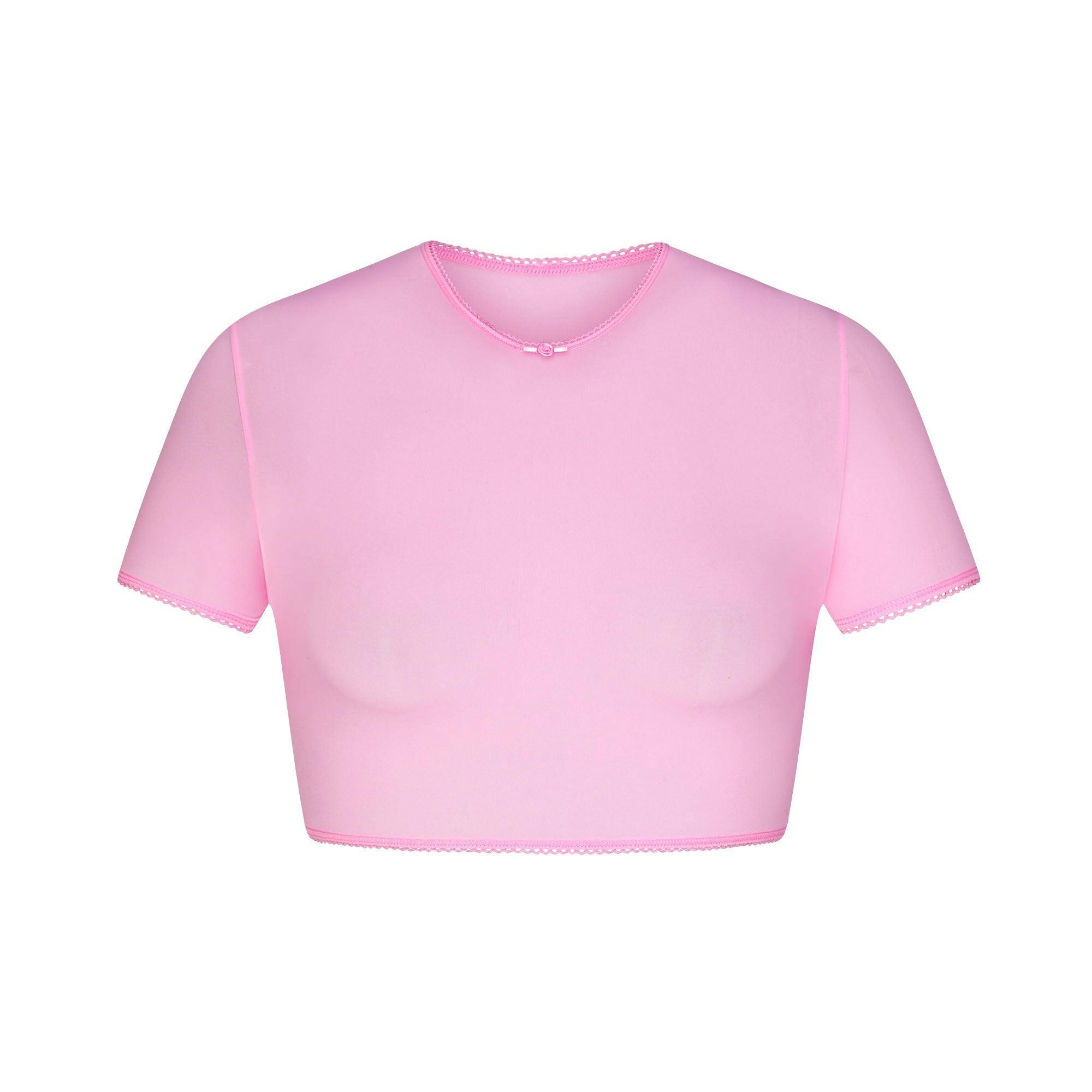 FITS EVERYBODY PICOT SUPER CROPPED T-SHIRT | BUBBLE GUM Product Image