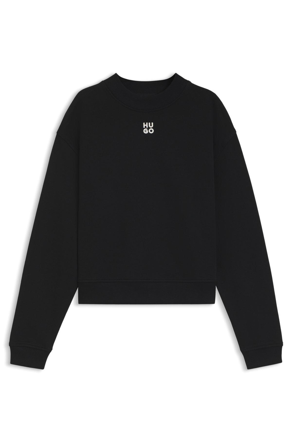 HUGO - Relaxed-fit cotton-terry sweatshirt with stacked-logo embroidery - Black Product Image