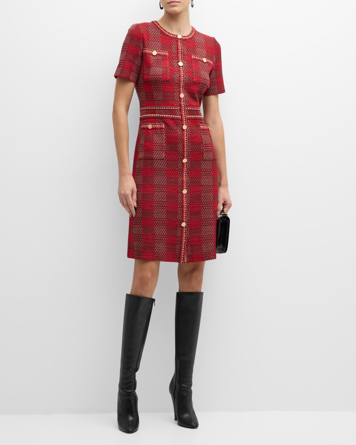 Womens Plaid Tweed Modern-Fit Sheath Dress Product Image