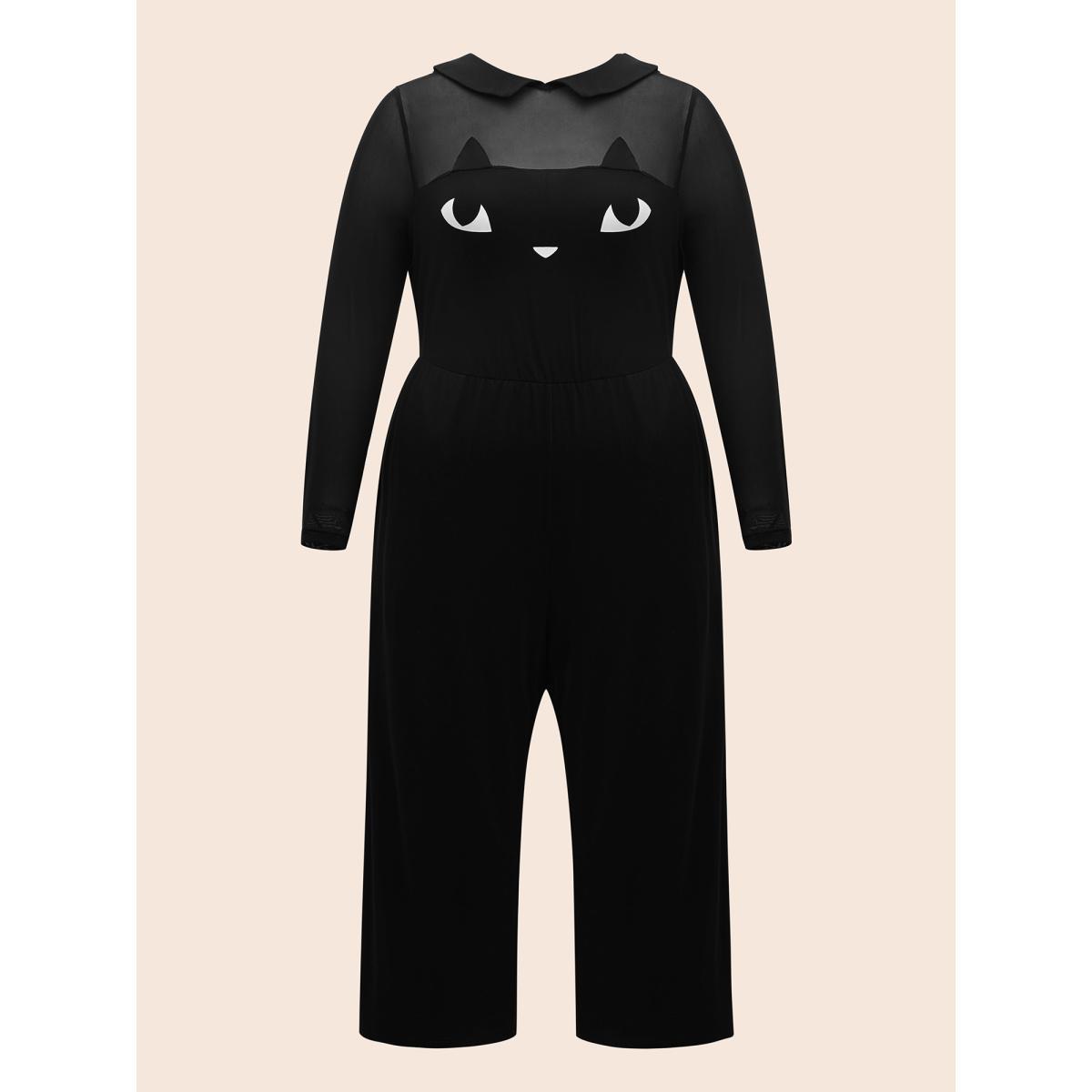 Plus Size Scarlet Stretch Fabric Spooky Cat Jumpsuit Women Cocktail Long Sleeve Round Neck Party Loose Jumpsuits BloomChic 22-24/3X Product Image