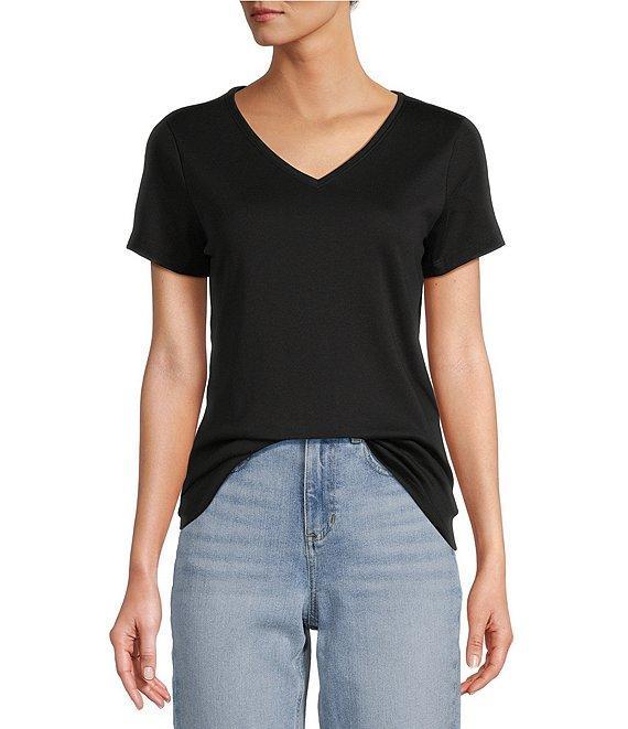 L.L.Bean Pima Cotton V-Neck Short Sleeve Tee Shirt Product Image