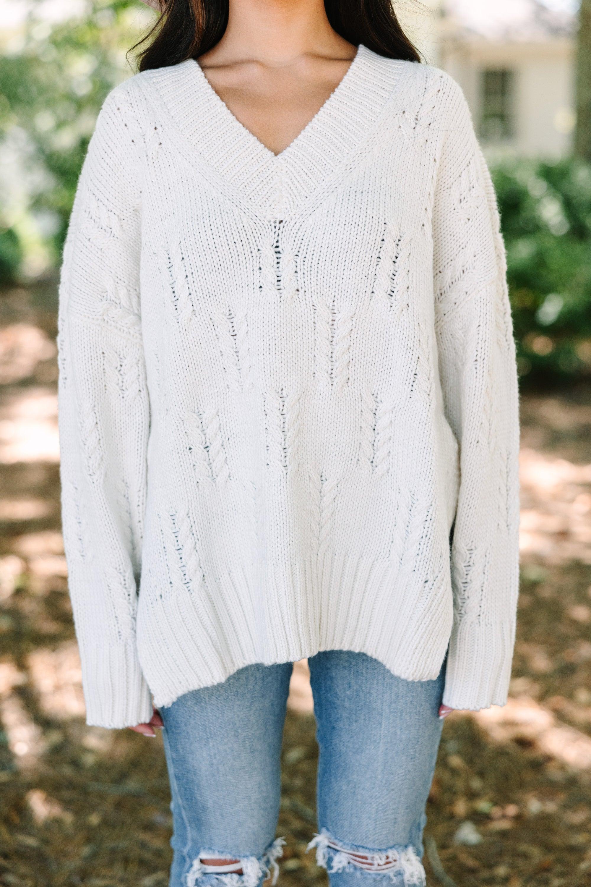 Run Don't Walk Cream White Cable Knit Sweater Female Product Image