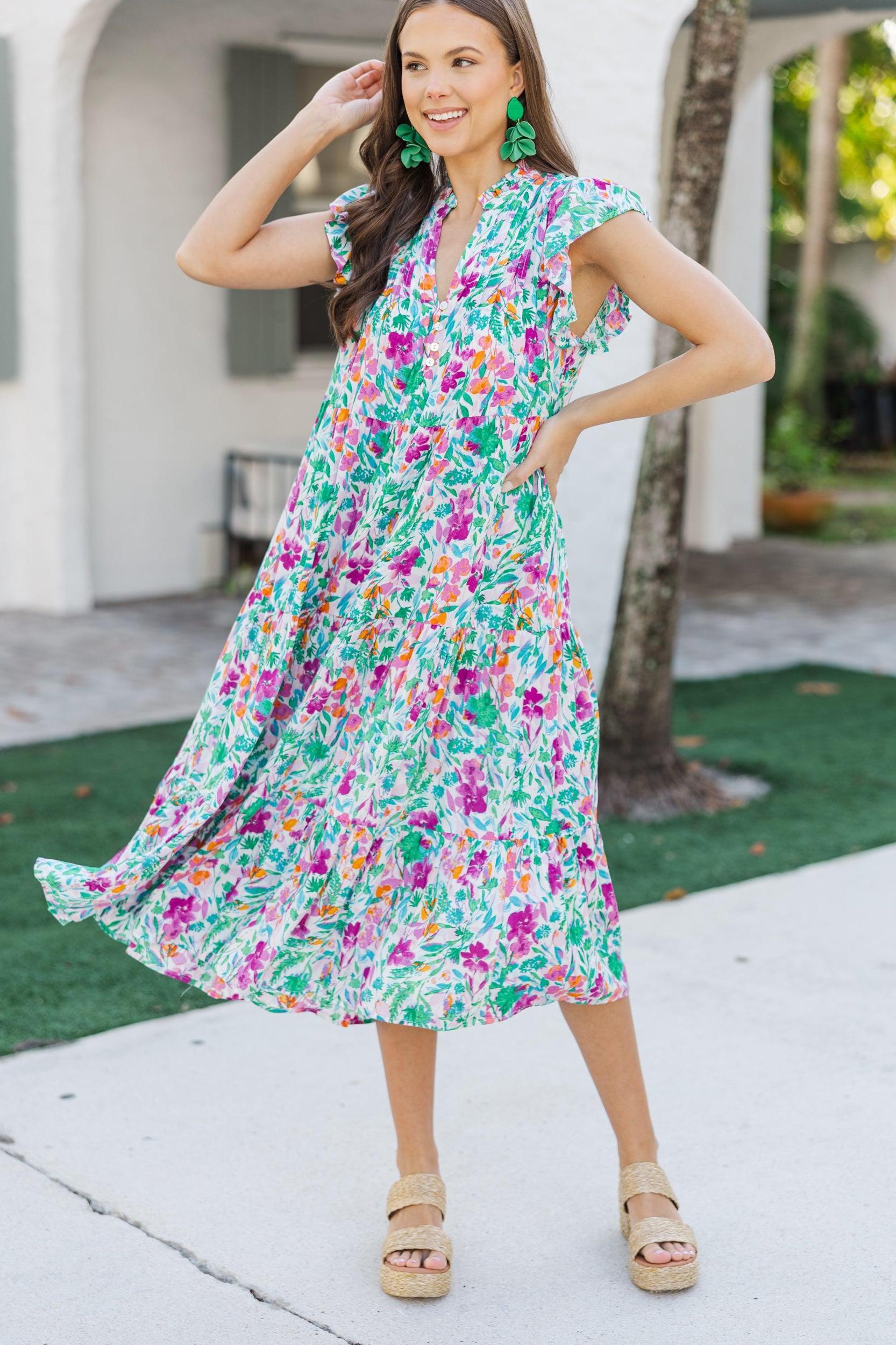Real Love Magenta Purple Floral Midi Dress Female Product Image