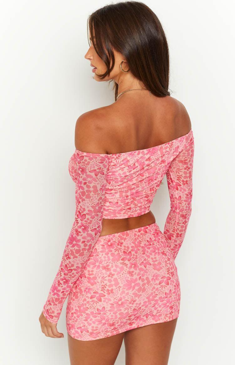 Addison Pink Off The Shoulder Mesh Top Product Image