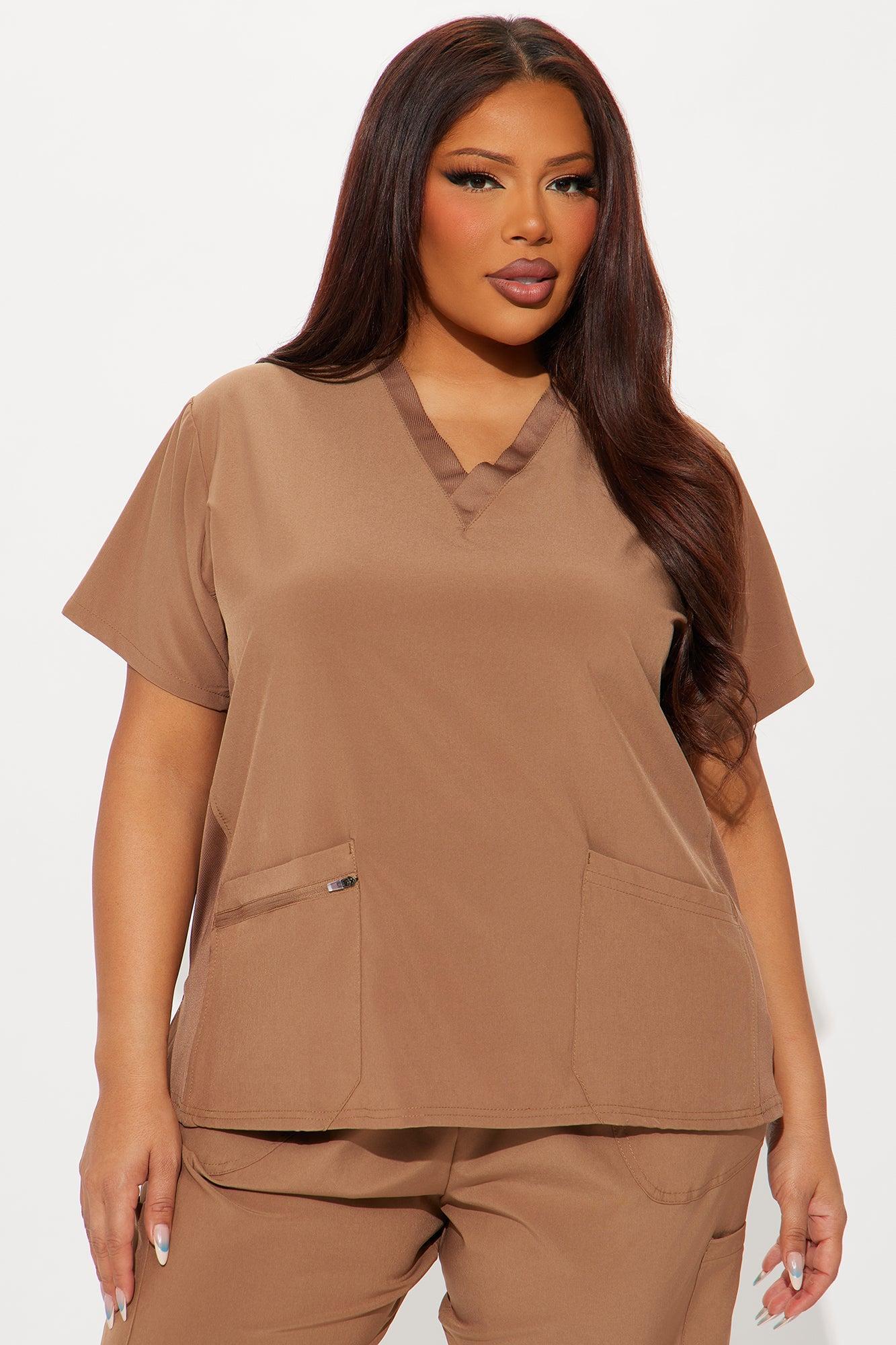 Check Up Side Rib Stretch Uniform Scrub Jogger Set - Chocolate Product Image