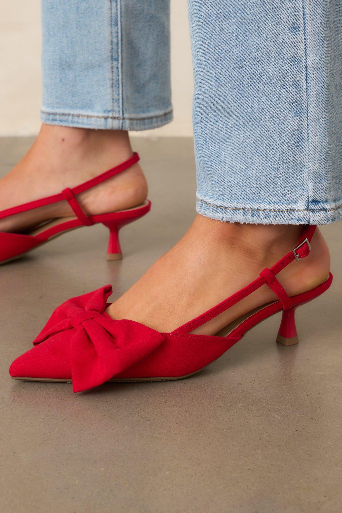 Wildest Dreams Red Pointed Toe Kitten Heels Product Image