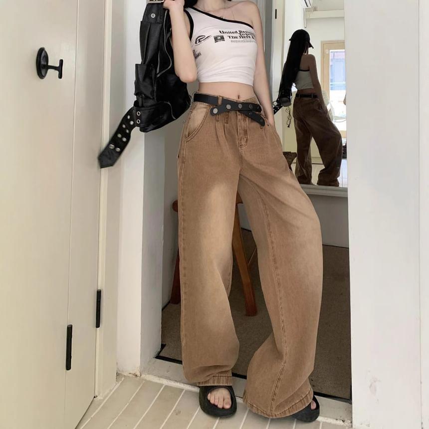 High Rise Washed Wide Leg Jeans Product Image