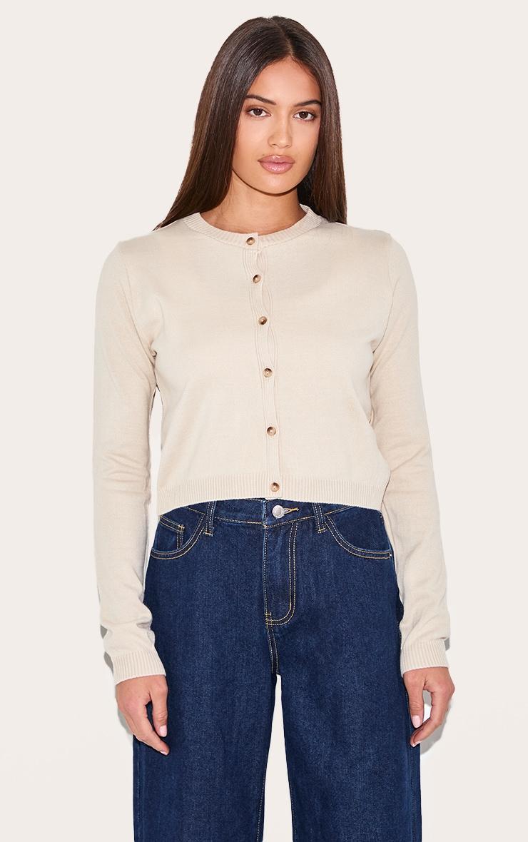 Stone Marl Basic Button Up Knit Cardigan Product Image