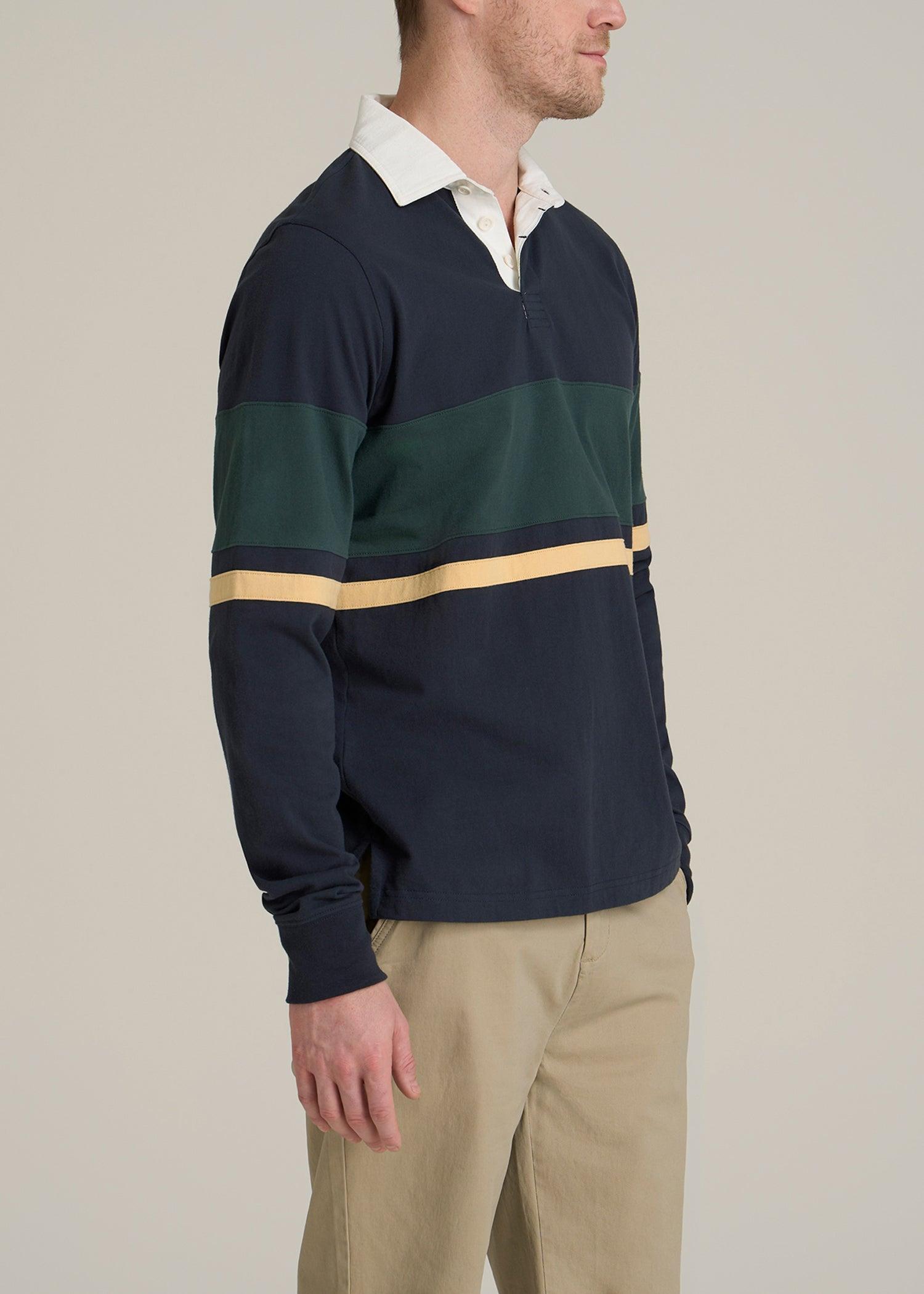 Rugby Long Sleeve Shirt for Tall Men in Navy Multi Product Image