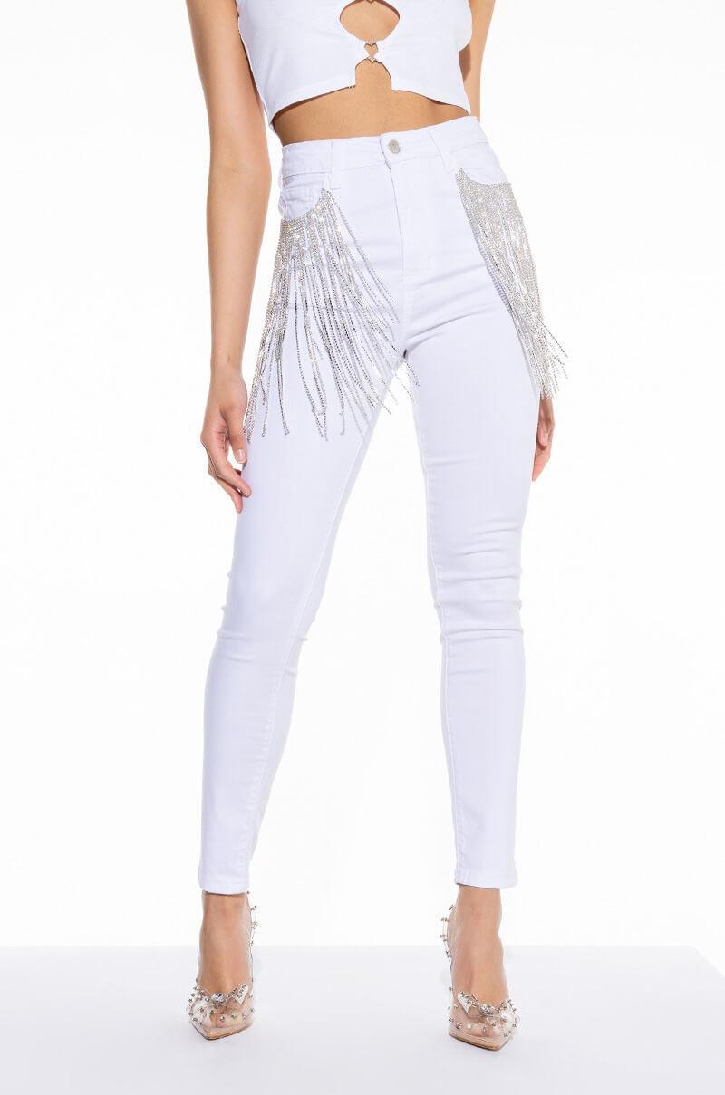 NOTHIN BETTER RHINESTONE POCKET SKINNY JEANS Product Image