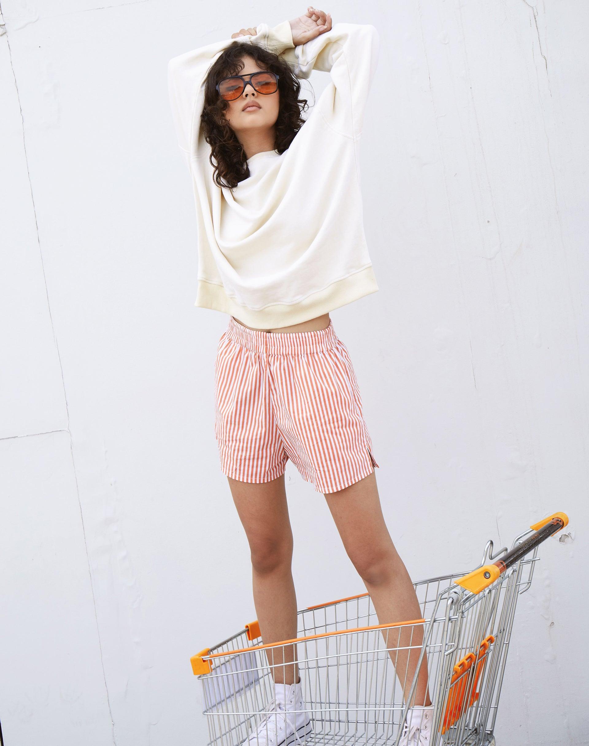 Lala Shorts in Vertical Stripe Orange Product Image