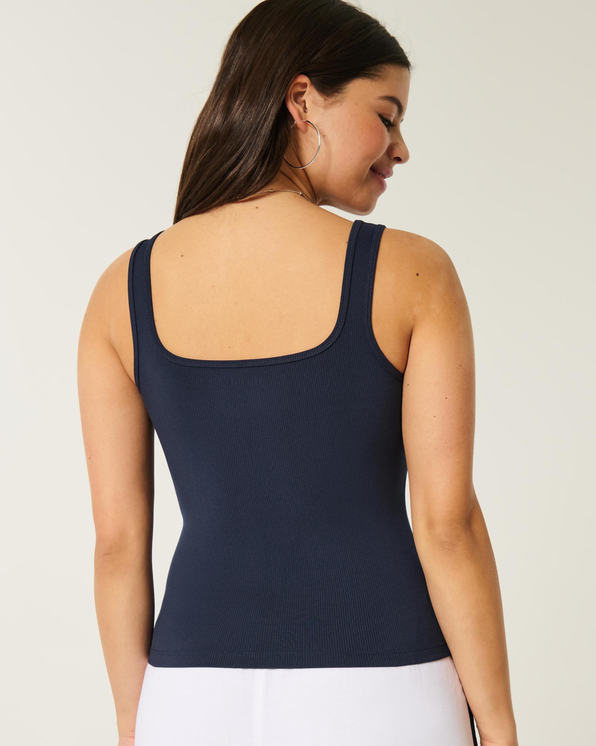 Ribbed Seamless Fabric Square-Neck Tank Product Image