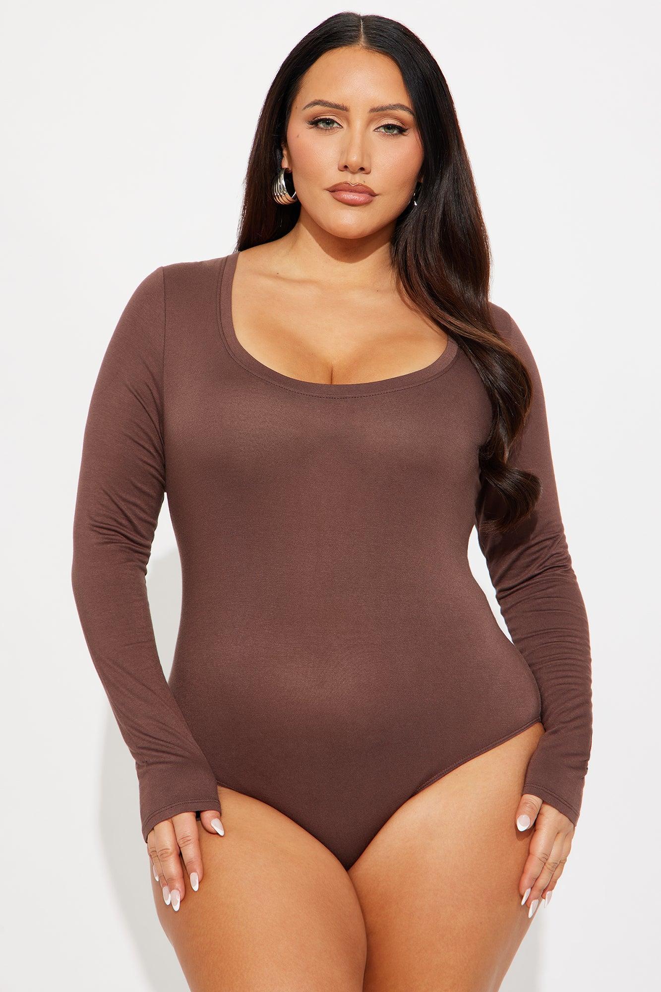 Marlene Scoop Neck Long Sleeve Bodysuit - Chocolate Product Image