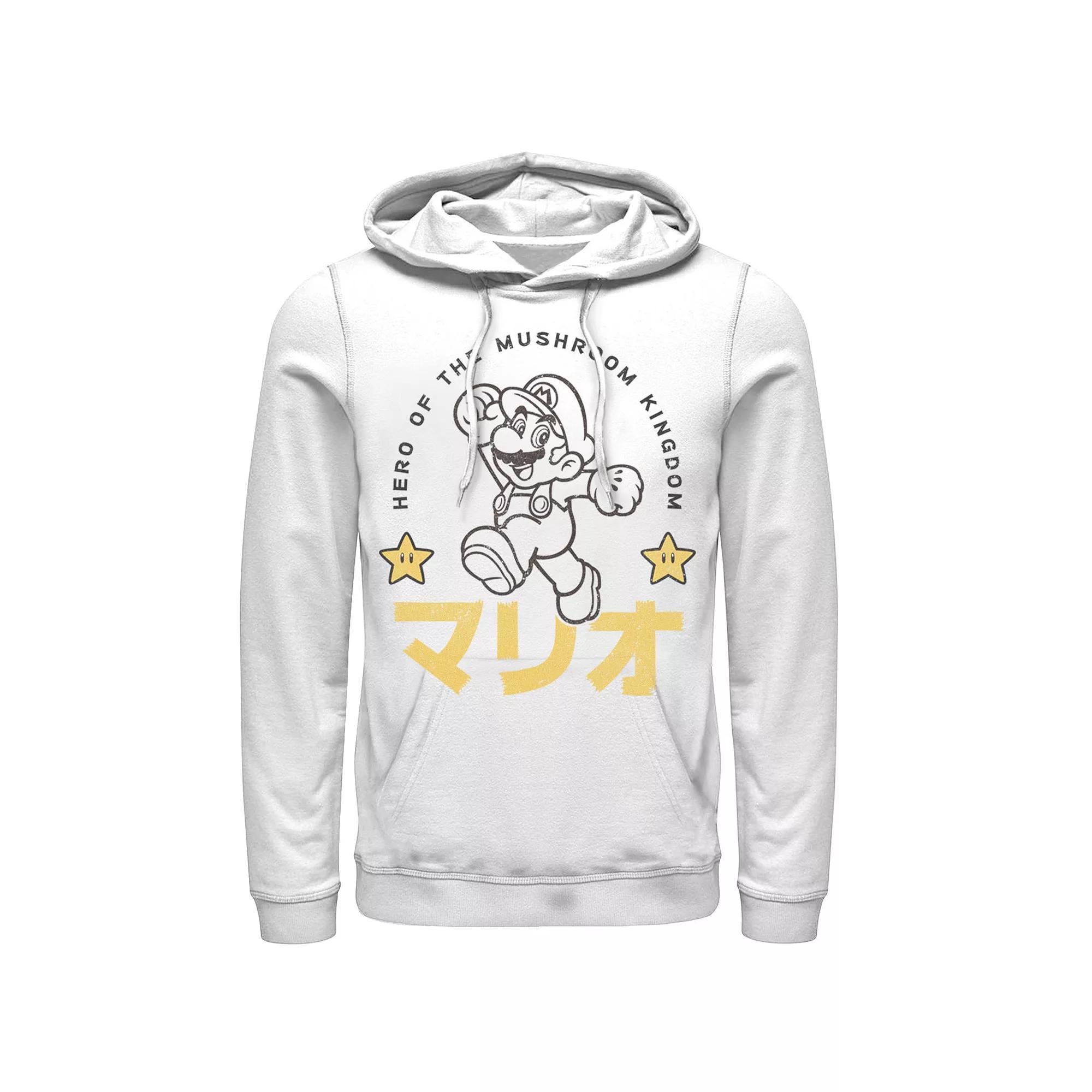 Men's Nintendo Super Mario Hero Stars Kanji Portrait Hoodie, Size: Medium, White Product Image