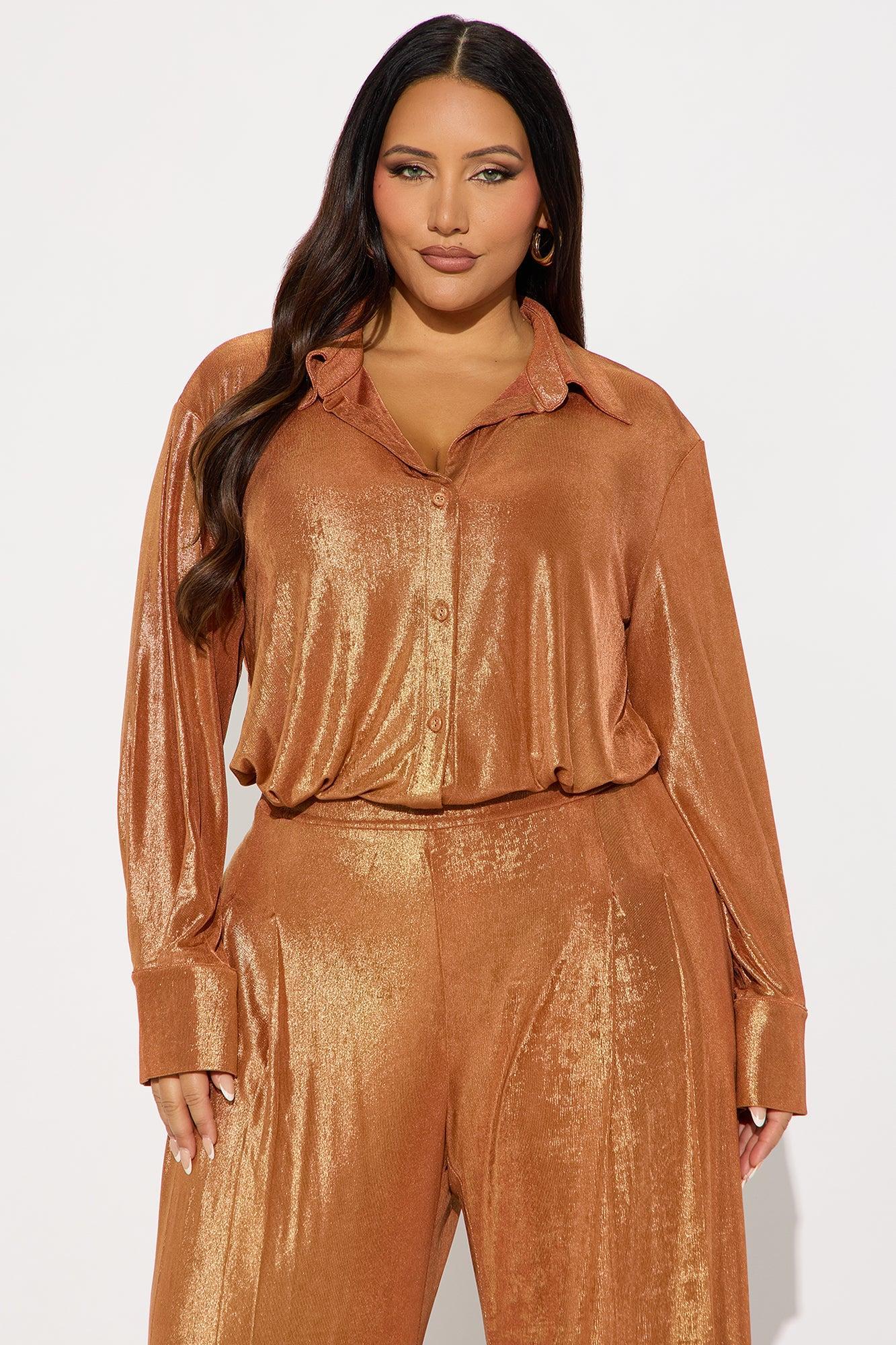 Stella Metallic Knit Bodysuit Pant Set - Copper Female Product Image