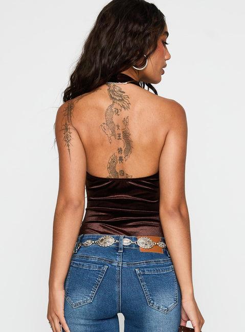 Ruelle Halter Bodysuit Brown Product Image