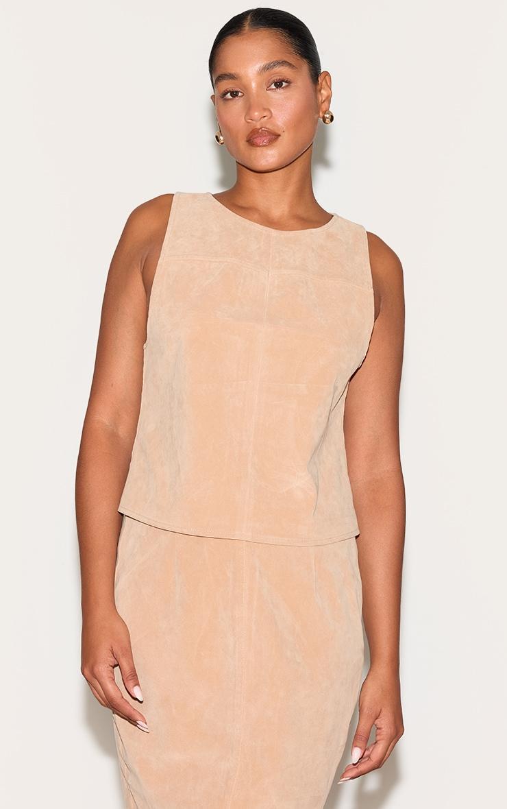 Stone Structured Faux Suede Sleeveless Shift Top Product Image