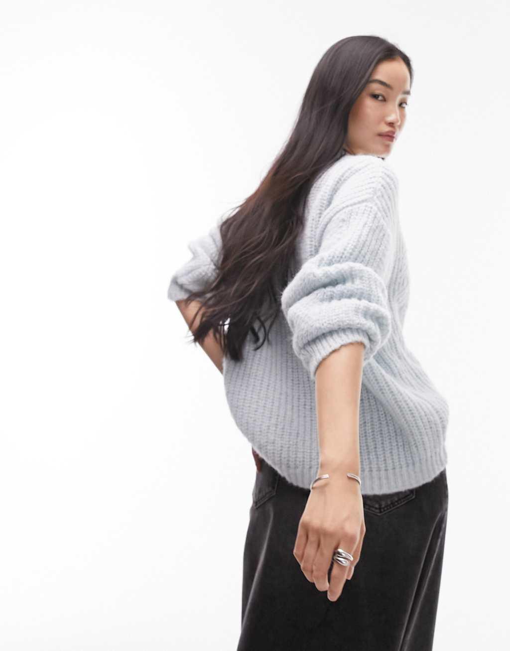 Topshop knit fluffy cable stitch longline sweater Product Image