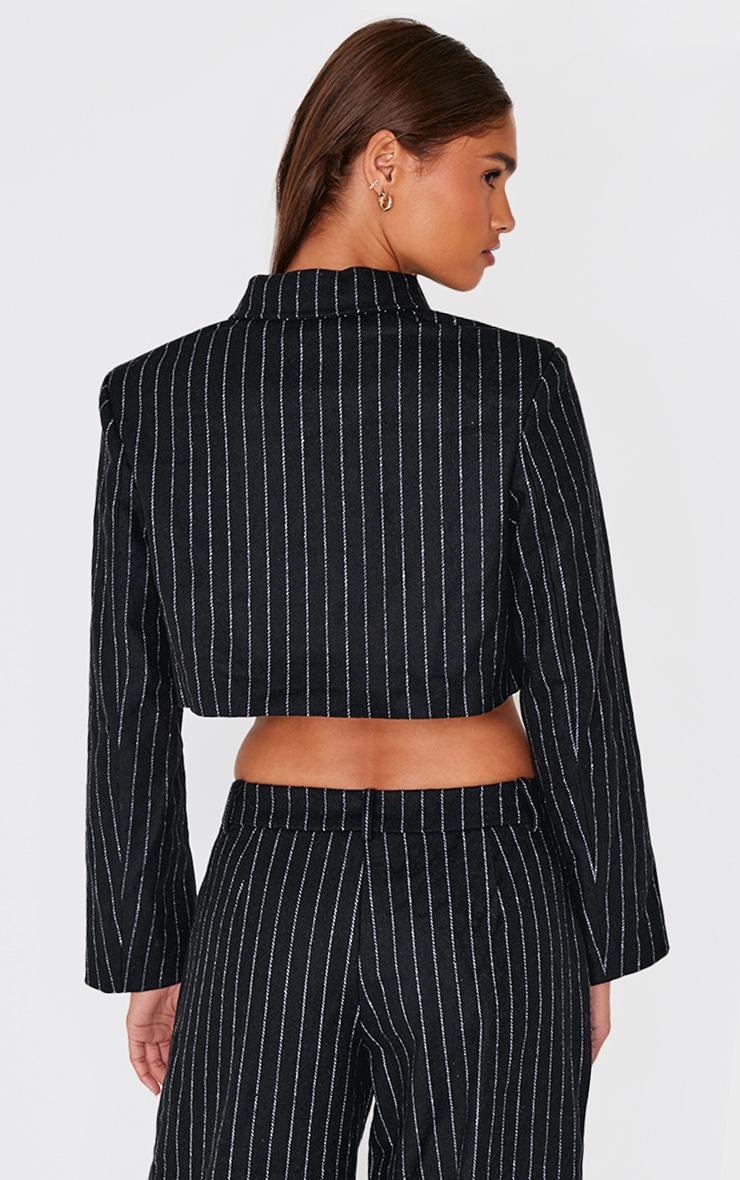  Black Premium Pinstripe Pocket Detail Cropped Shirt Product Image
