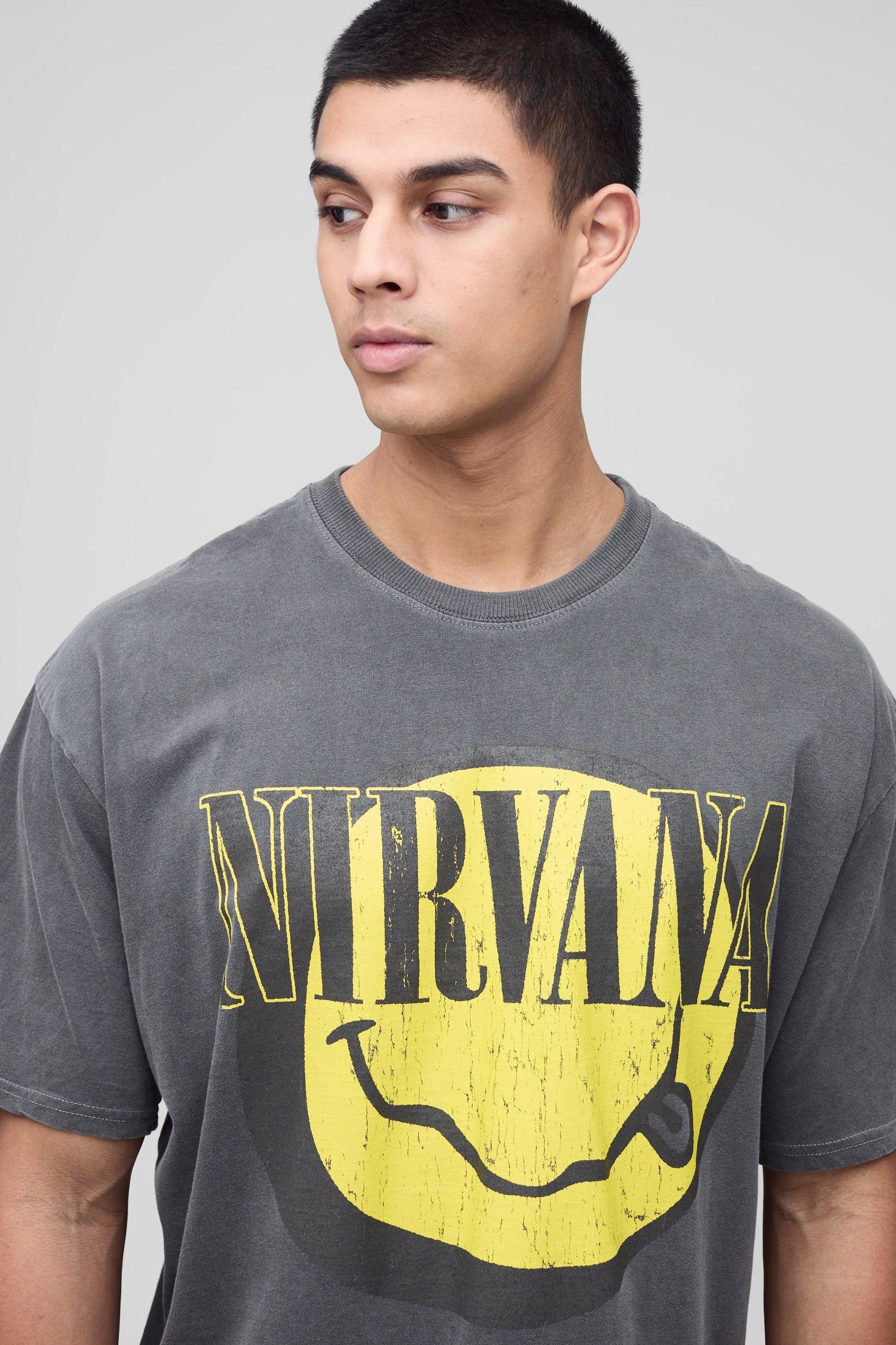 Tall Oversized Boxy Nirvana License Washed Print T-Shirt | boohooMAN USA Product Image