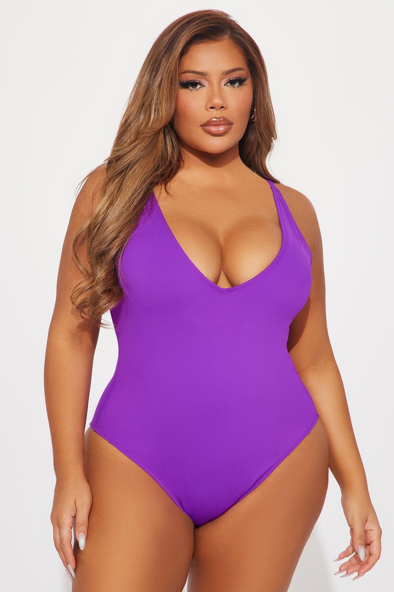 Delvina Snatched Sculpting V Neck 1 Piece Swimsuit - Purple Product Image