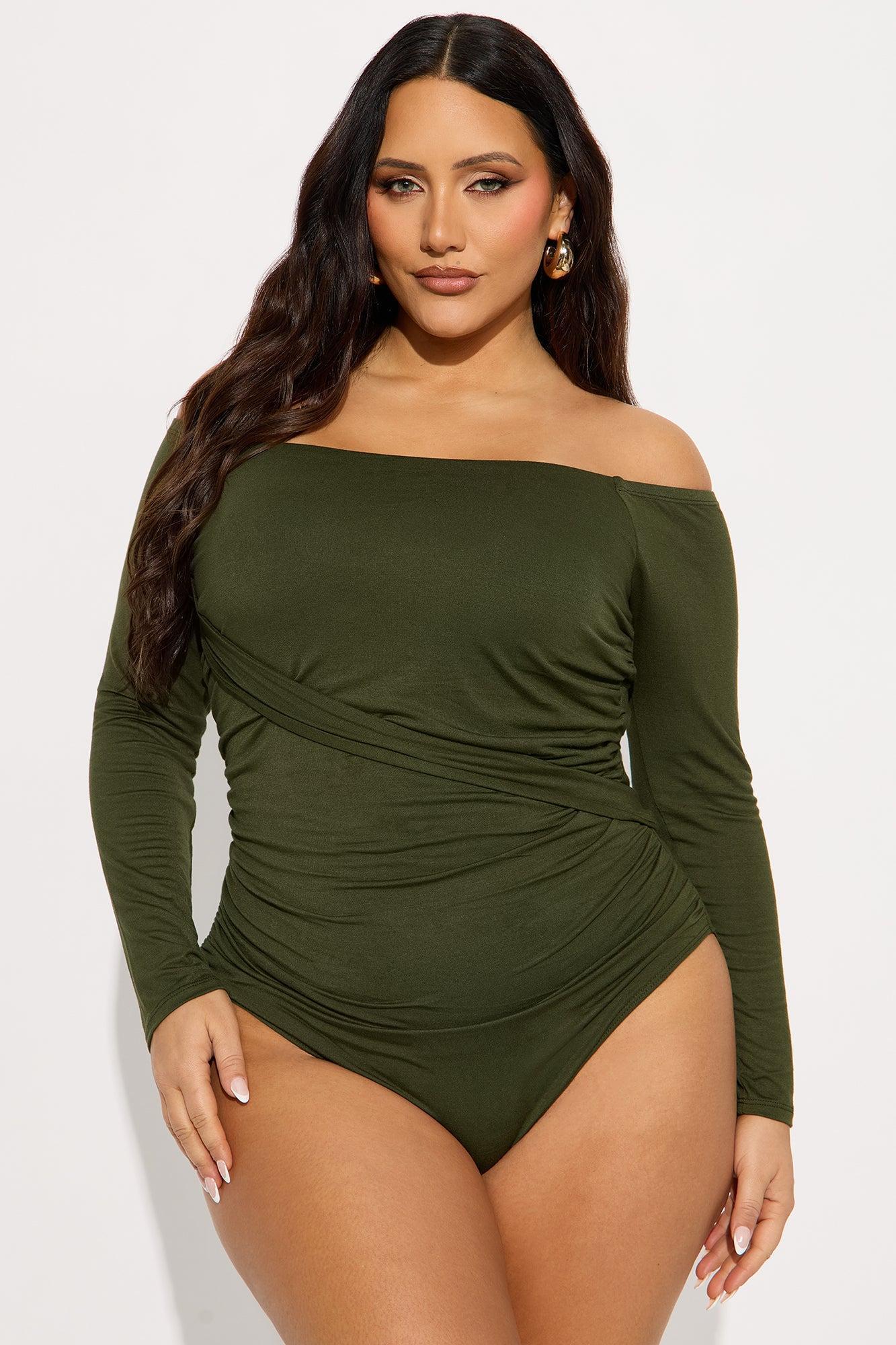 Gilda Off Shoulder Long Sleeve Bodysuit - Olive Product Image
