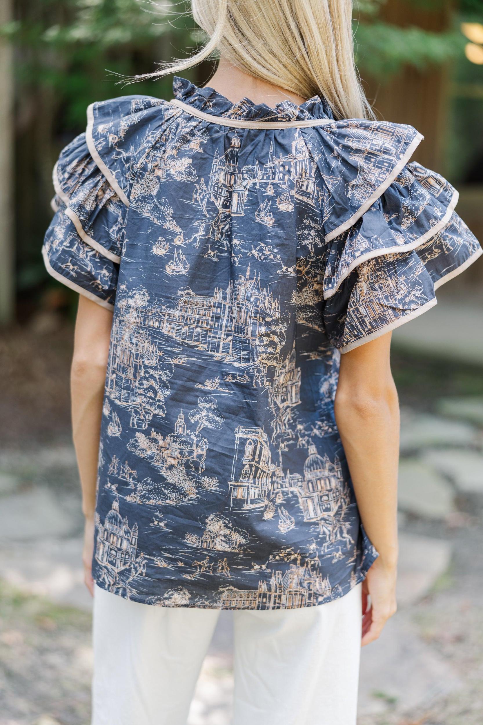 On Your Way Charcoal Gray Toile Blouse Female Product Image