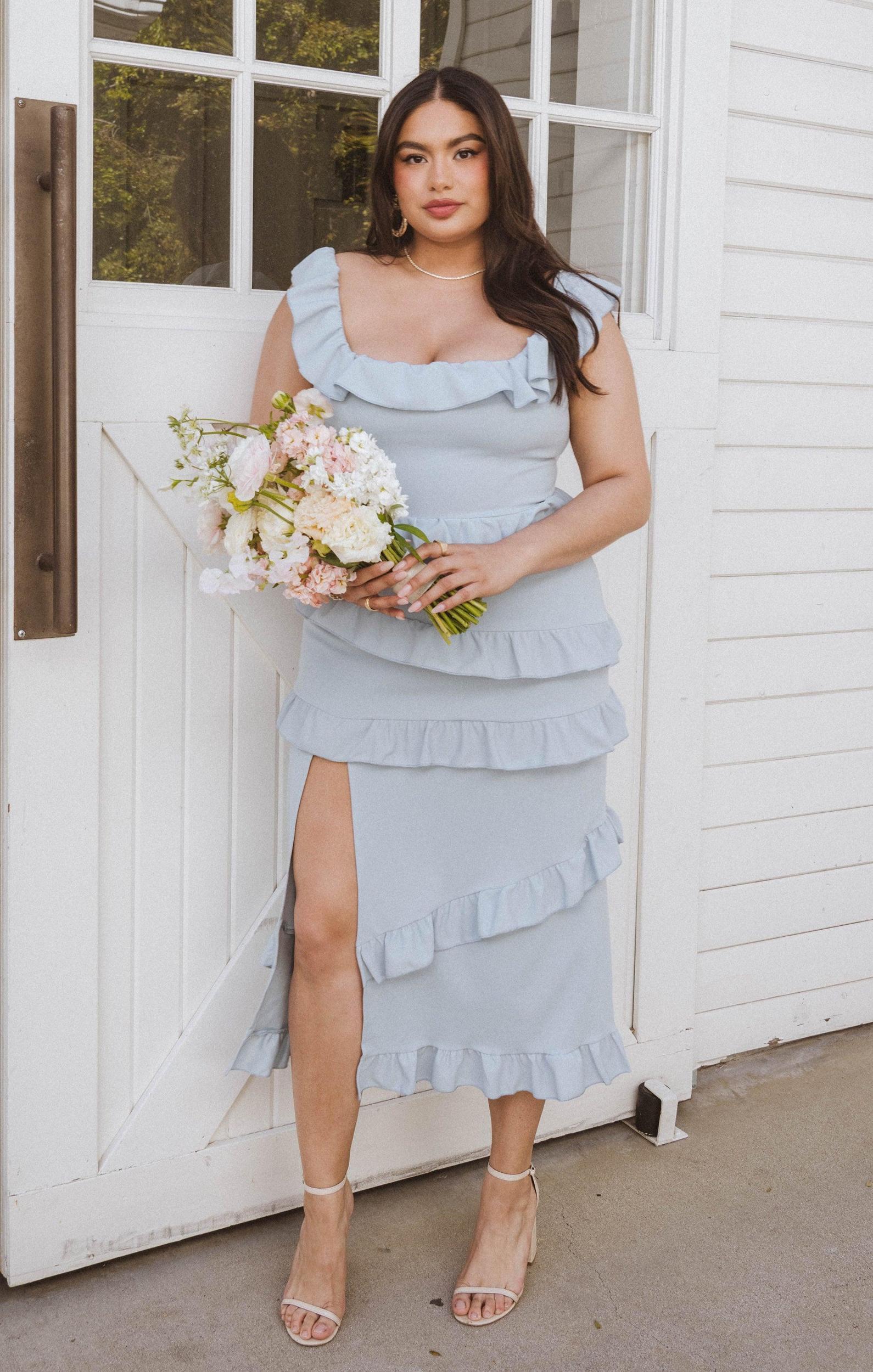 Greta Dress ~ Steel Blue Stretch Product Image