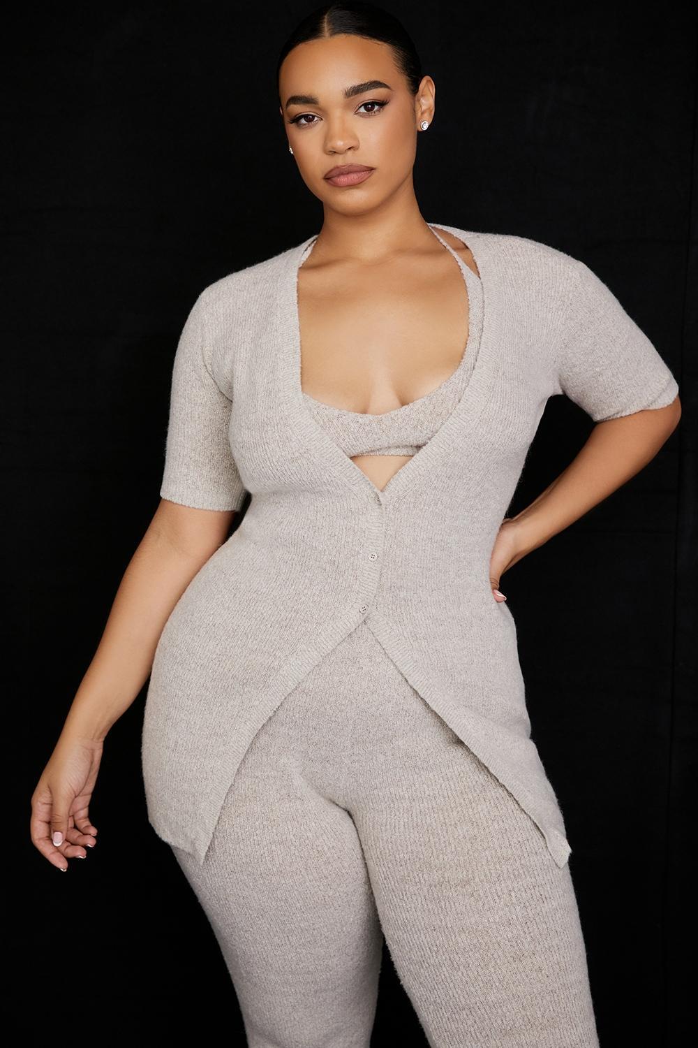 Opal Oatmeal Ribbed Knit Cardigan Product Image