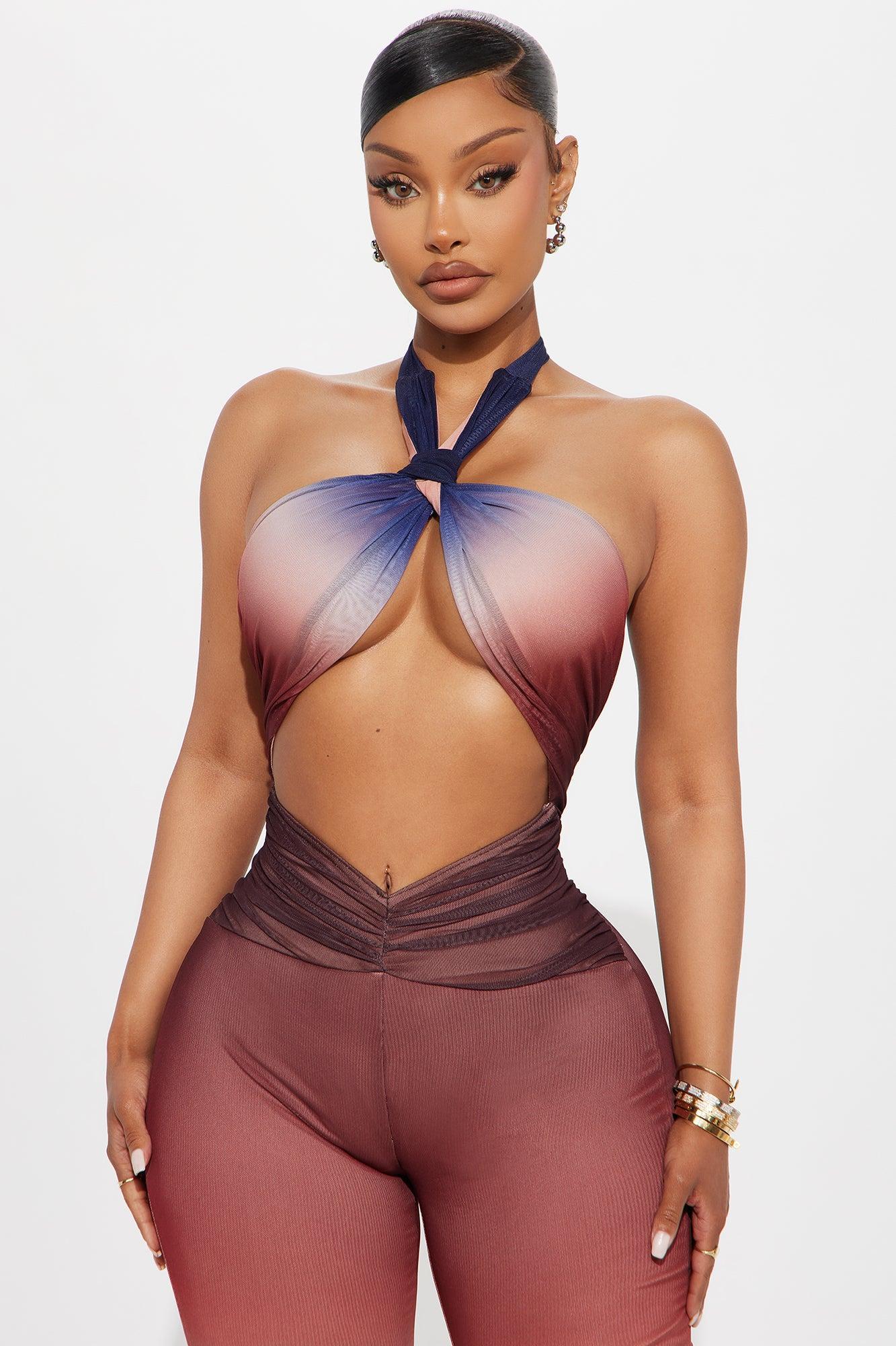 Lasting Glow Mesh Ombre Jumpsuit - Burgundy/combo Product Image
