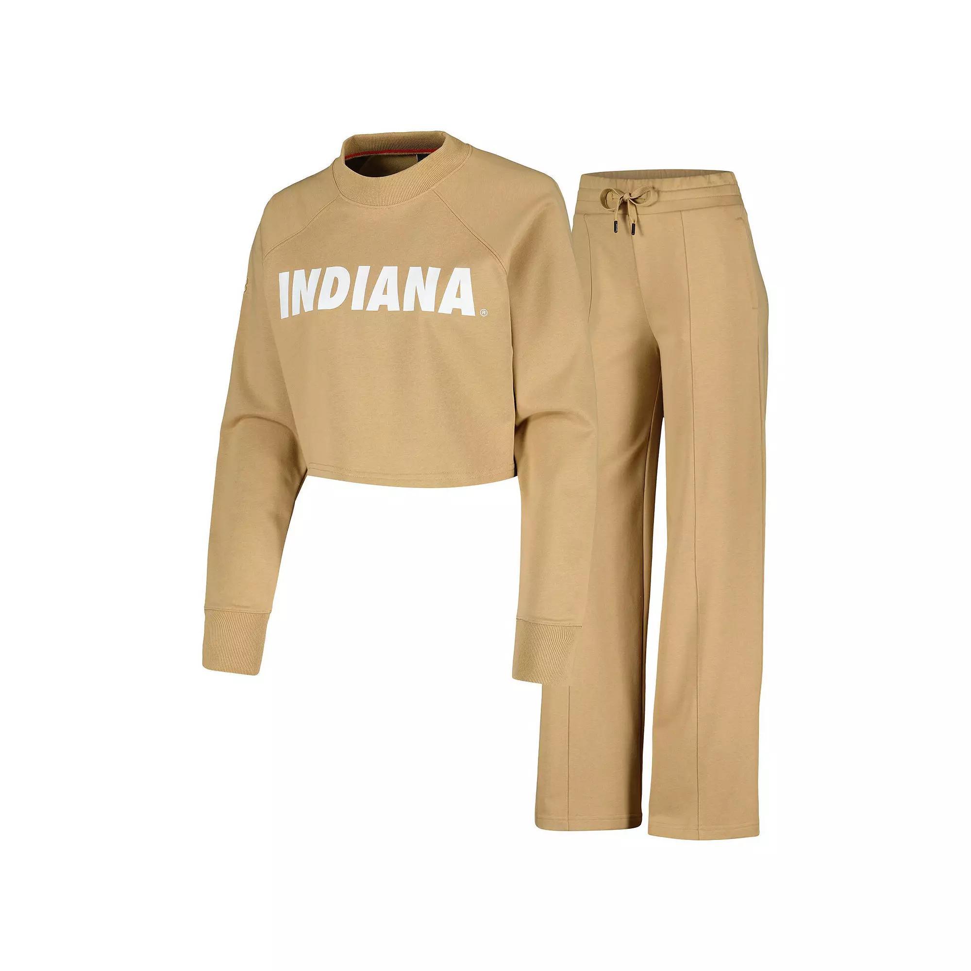 Women's Tan Indiana Hoosiers Raglan Cropped Sweatshirt & Sweatpants Set, Size: XL, Team Product Image