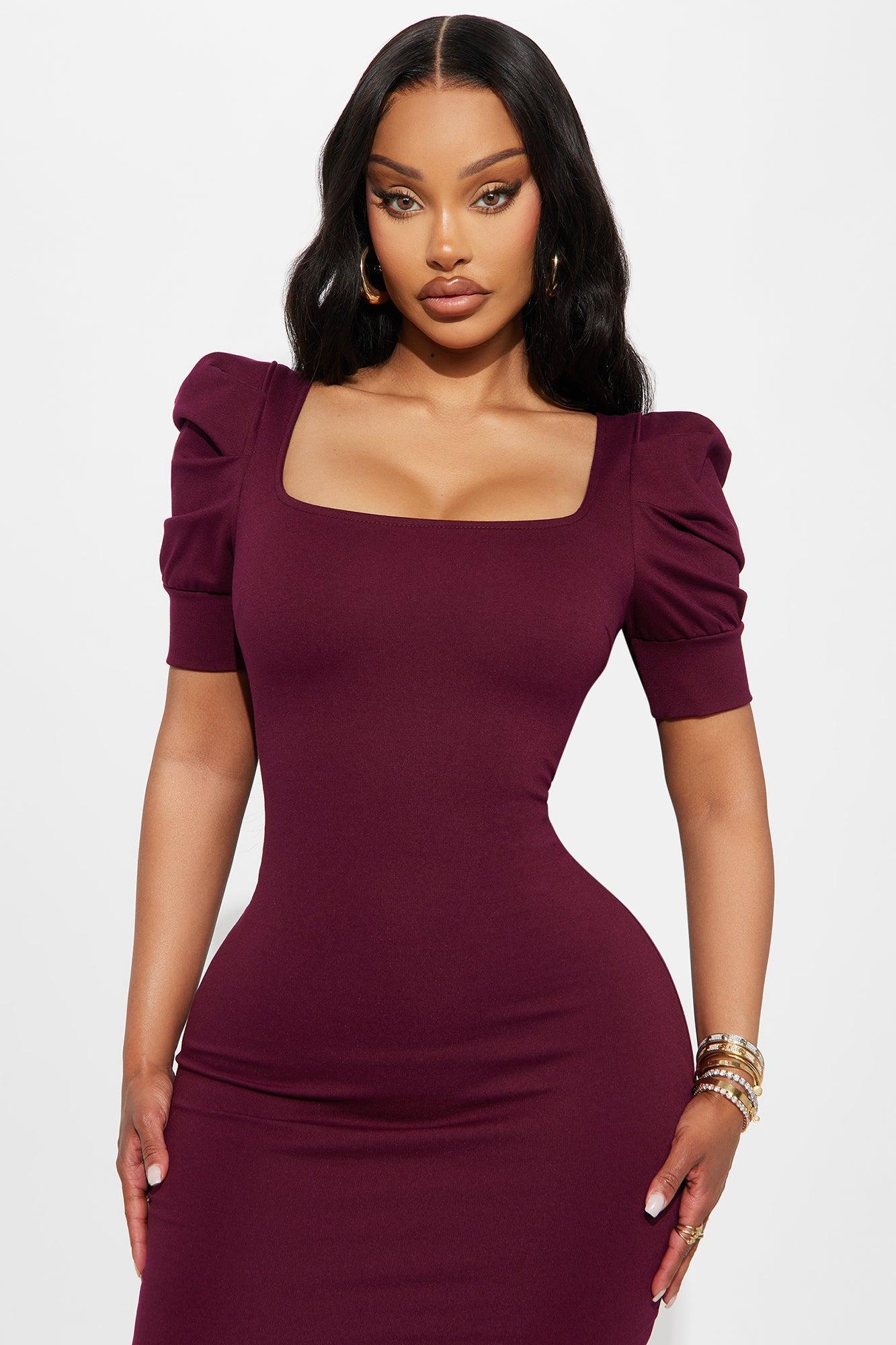 Olivia Short Sleeve Mermaid Midi Dress - Wine Product Image