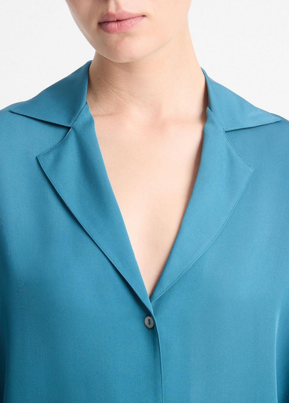 Womens Silk Lapel-Collar Dolman-Sleeve Blouse, Blue Waltz, Size XXS Vince Product Image