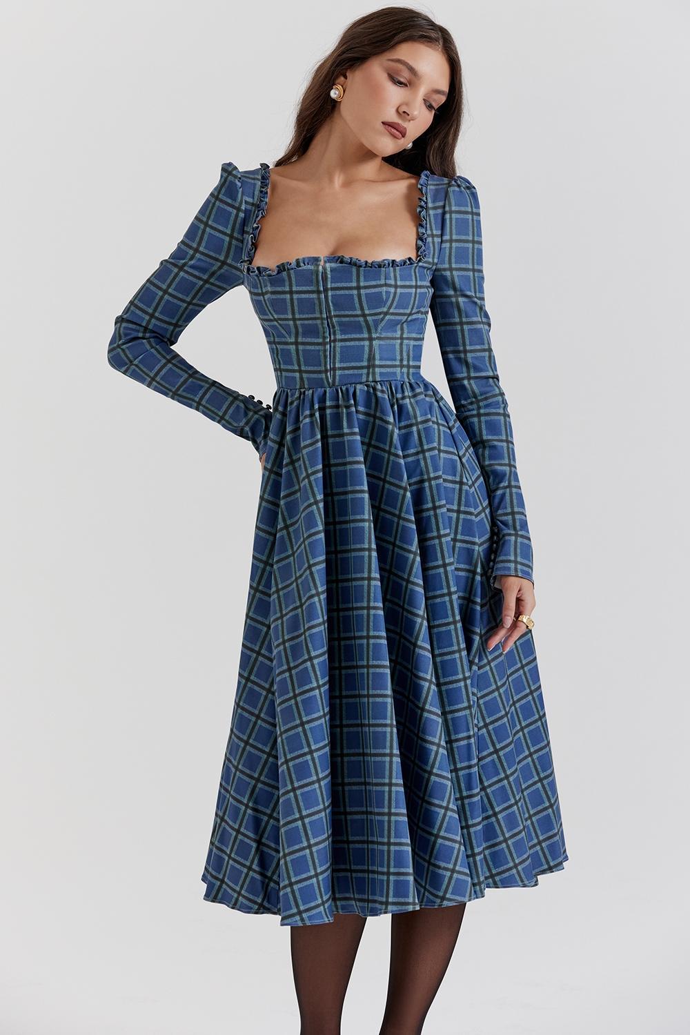Delia Blue Tartan Midi Dress Product Image
