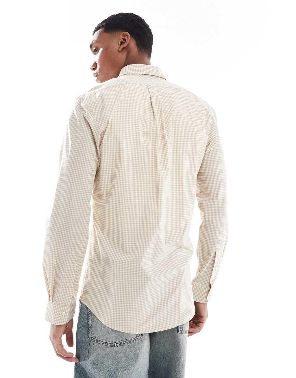 Polo Ralph Lauren icon logo plaid slim fit bistretch poplin shirt in beige/white Product Image