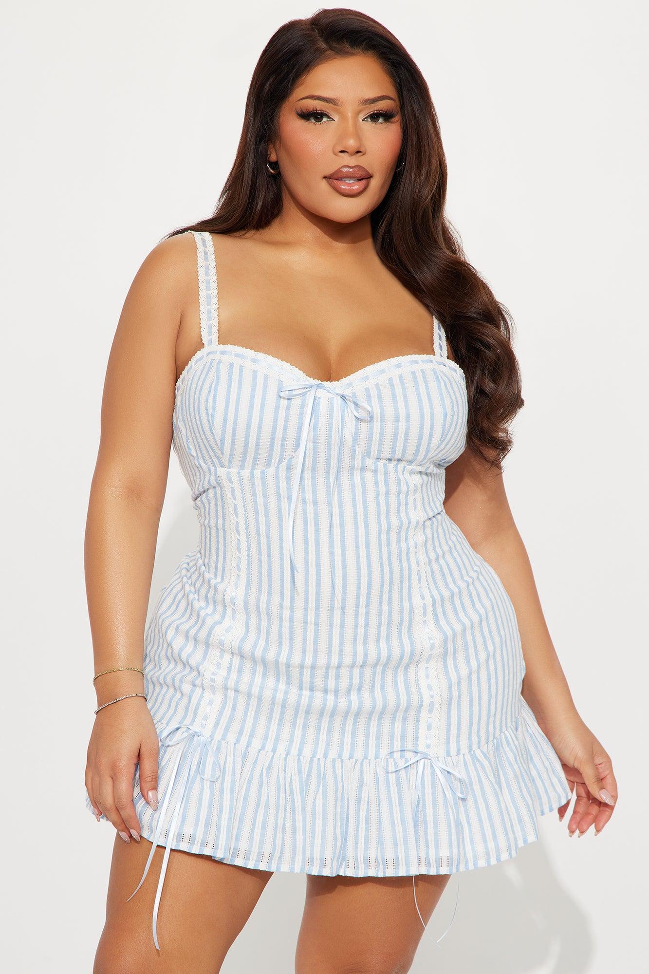 Camlyn Striped Linen Mini Dress - White/Blue Product Image