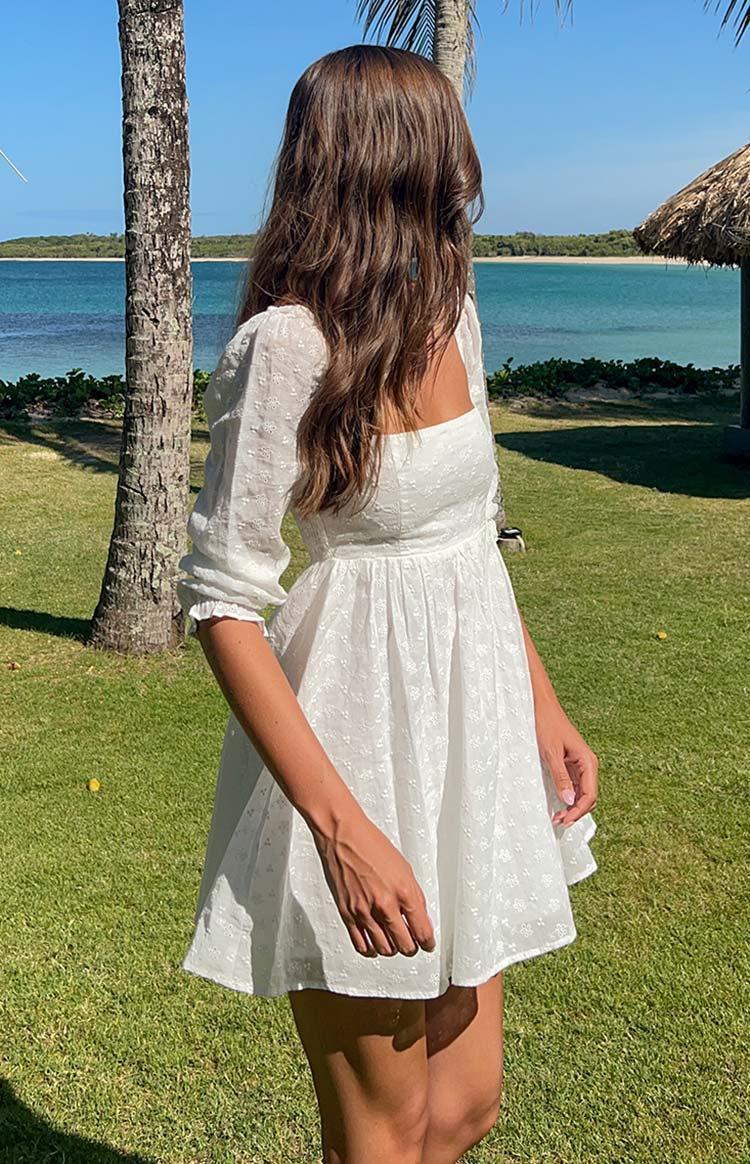 Rubi White Long Sleeve Broderie Mini Dress Product Image