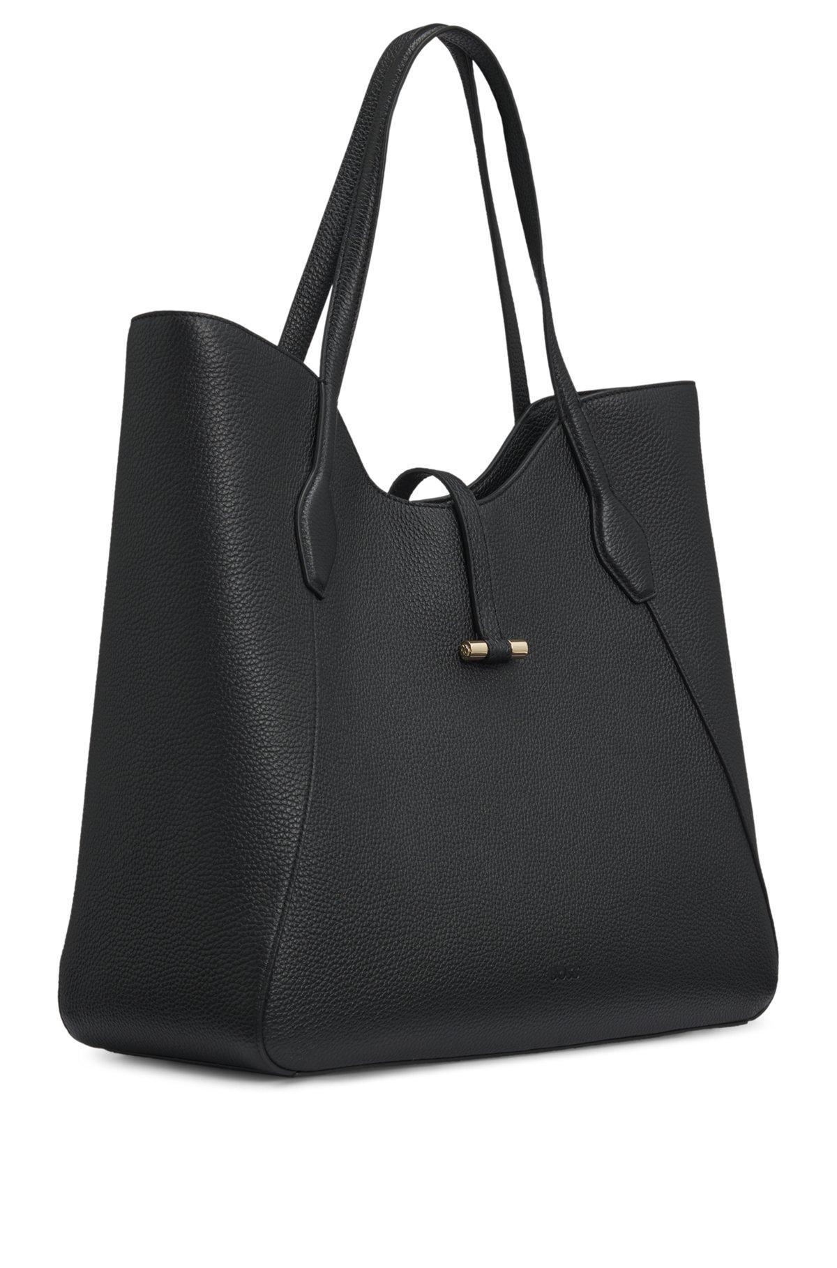 BOSS - Pebbled-leather tote bag with golden hardware - Black Product Image