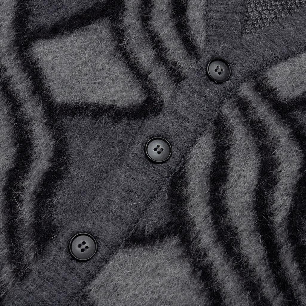 Wavy Jacquard Mohair Cardigan - Charcoal/Grey Male Product Image