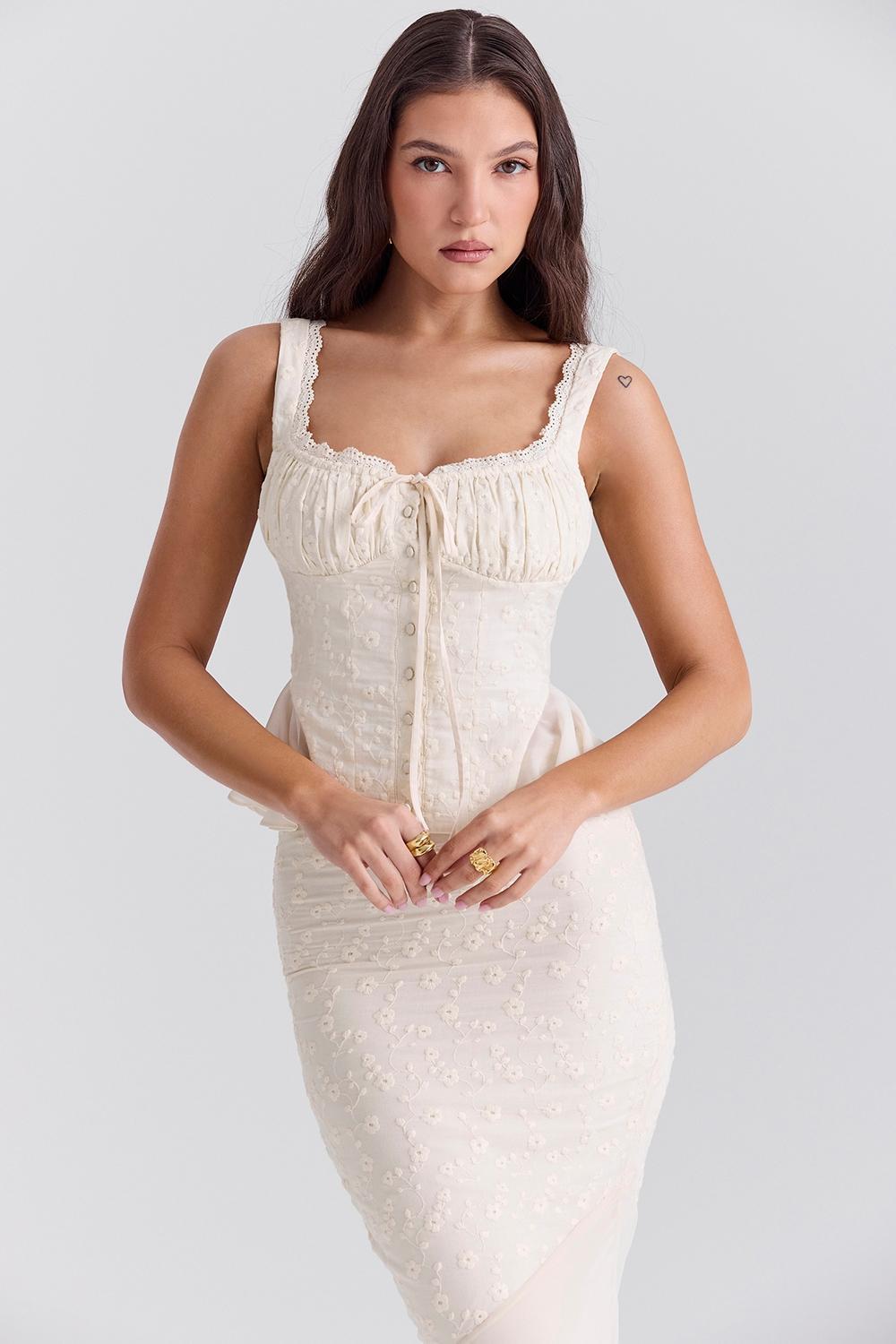Jean  vintage cream cotton broderie anglais peplum top Product Image