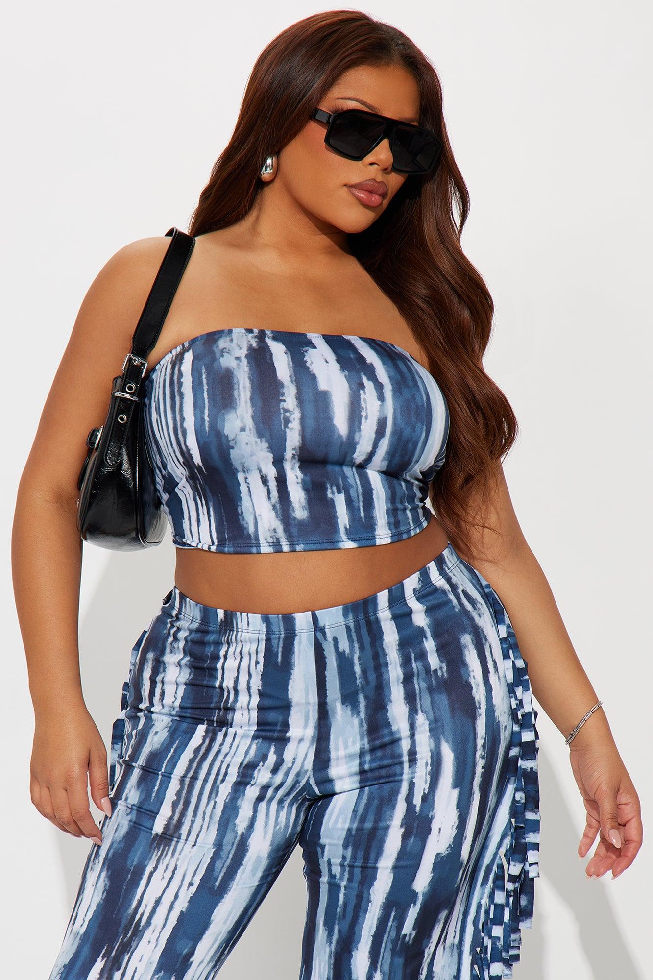Off The Fringe Strapless Pant Set - Blue/combo Product Image