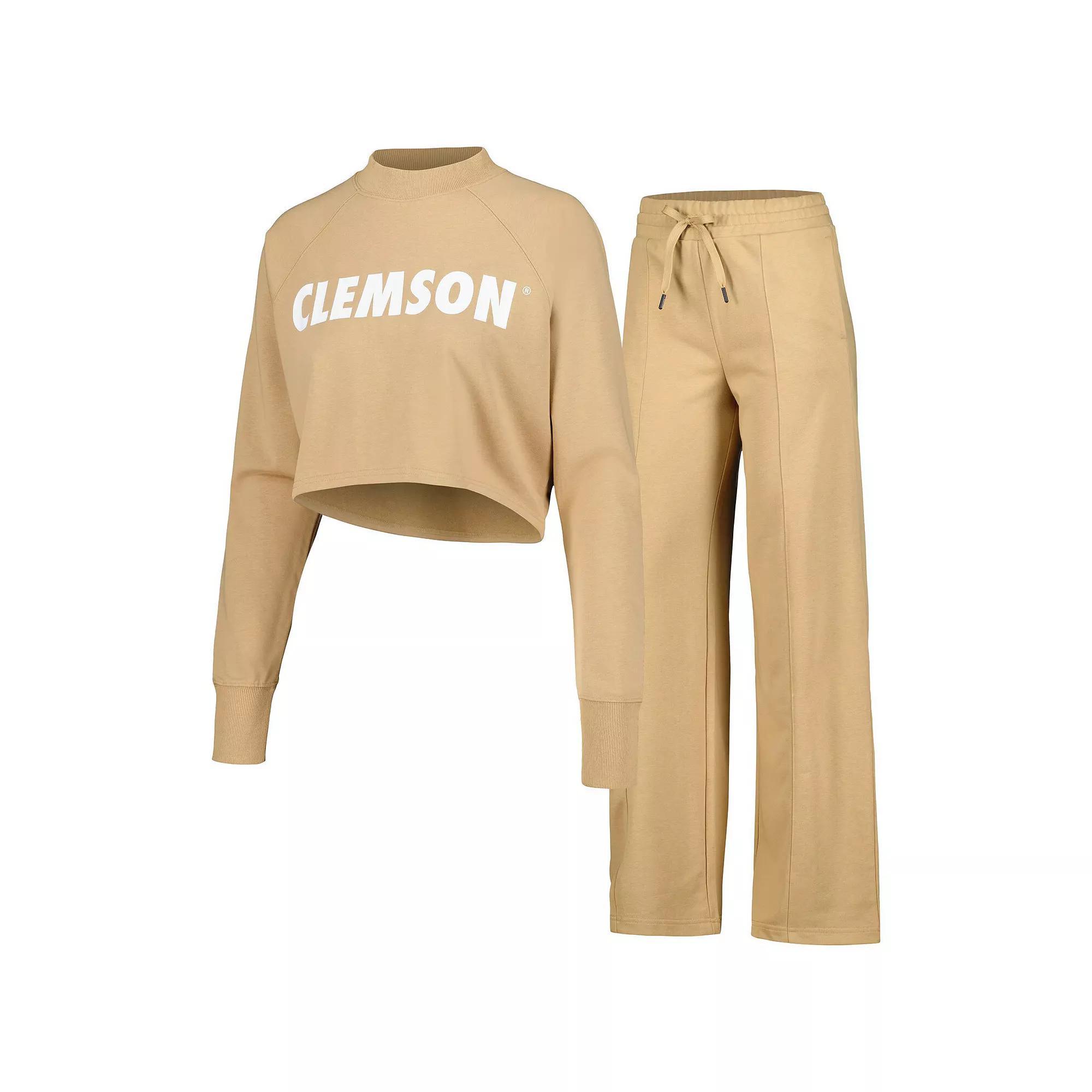 Women's Tan Clemson Tigers Raglan Cropped Sweatshirt & Sweatpants Set, Size: Small, Team Product Image