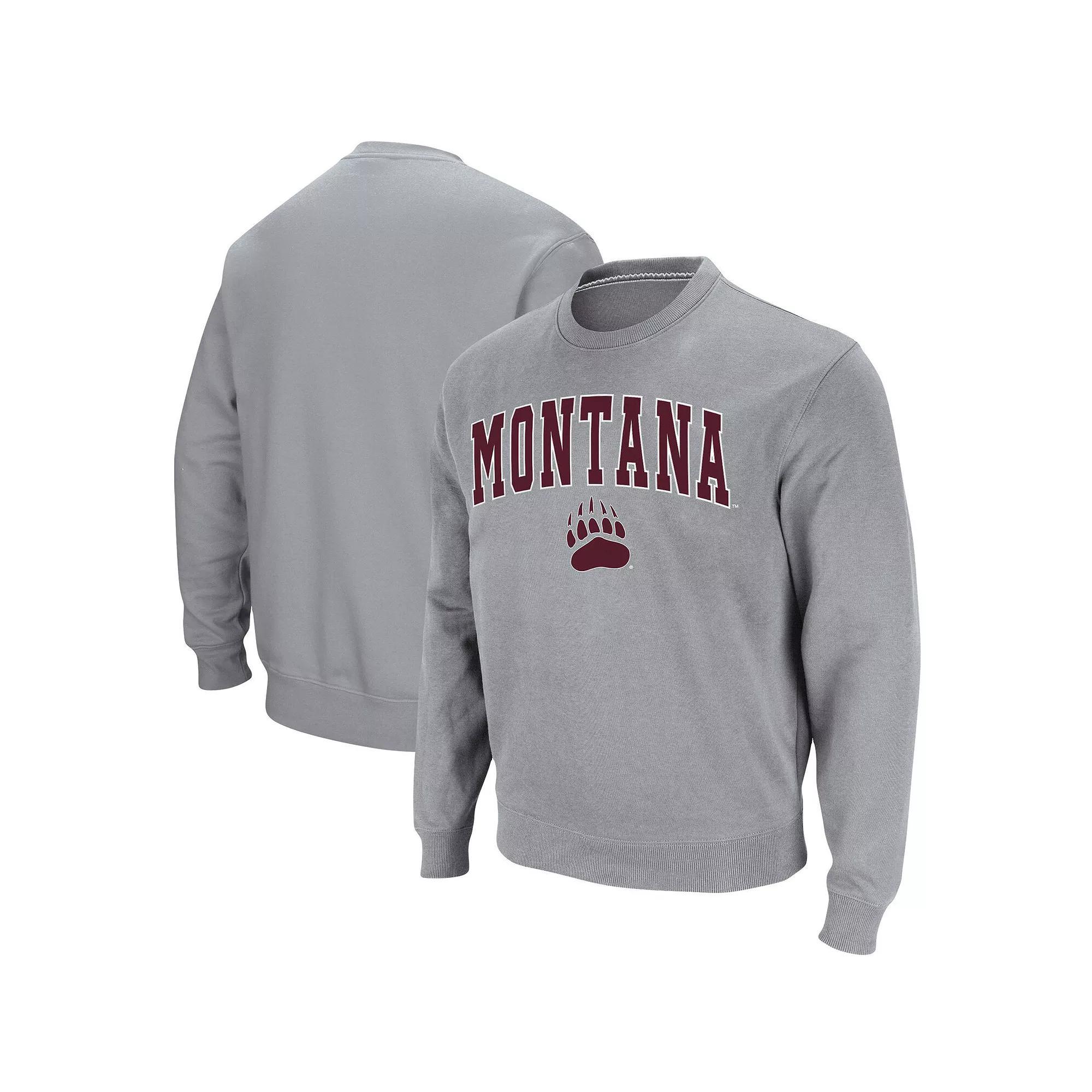 Men's Colosseum Heathered Gray Montana Grizzlies Arch & Logo Tackle Twill Pullover Sweatshirt, Size: Small, Mon Grey Product Image