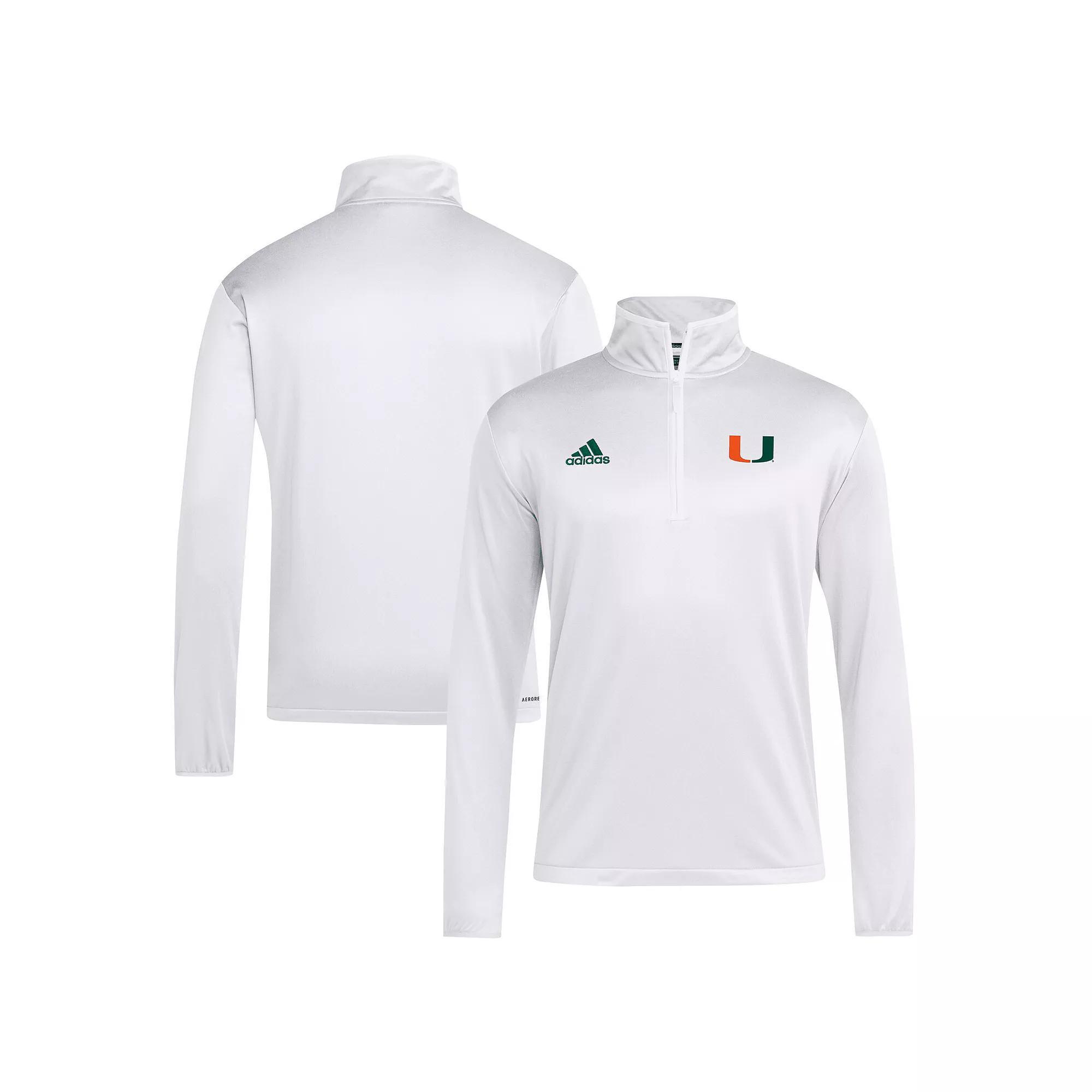 Men's adidas White Miami Hurricanes 2024 Coaches Sideline Quarter-Zip Top, Size: Medium Product Image