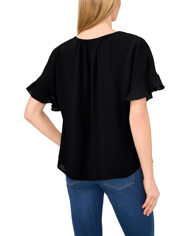 Shoulder Smocking Ruffle Sleeve Tie Top Product Image