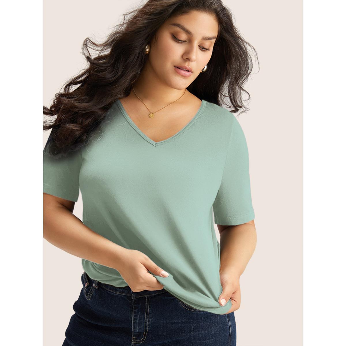 Plus Size Cotton V Neck Plain Basic T-shirt Blush Women Basics Non Plain V-neck Everyday T-shirts BloomChic 10/M Product Image