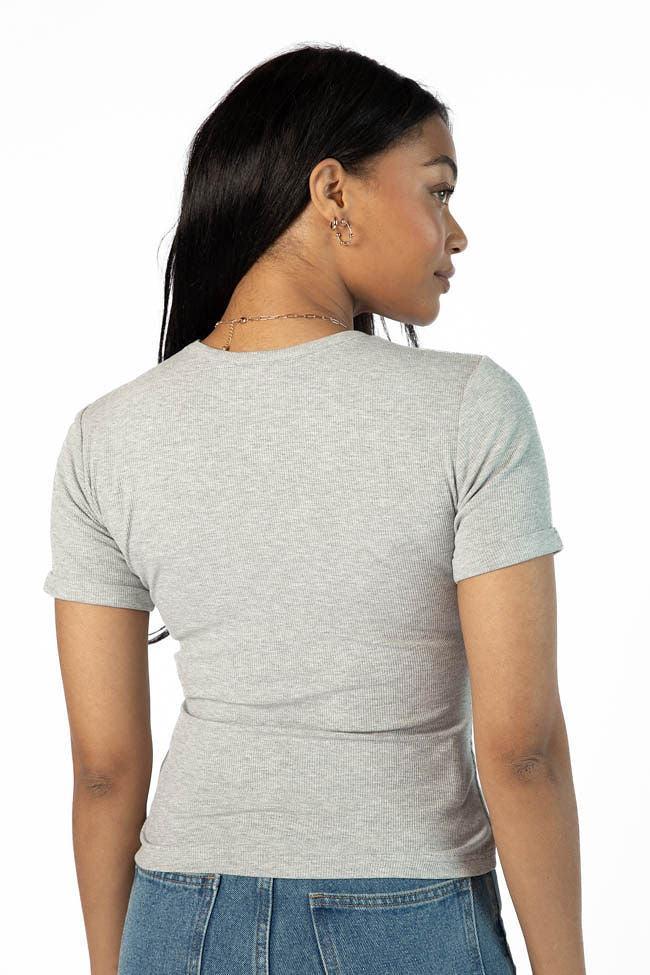 Everyday Essential Grey Ribbed Crew Neck Tee FINAL SALE Product Image